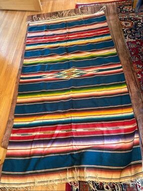 Vintage (40s?) Mexican Serape Blanket - 76 x 41 in - Multicolor Striped Pattern
